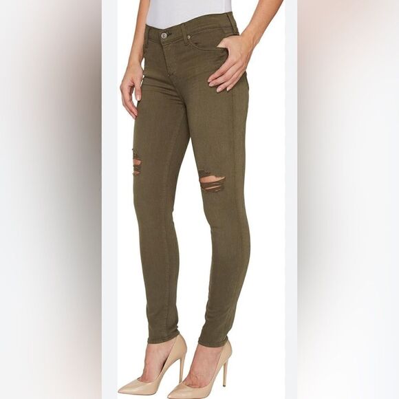 7 For All Mankind Skinny distressed ripped knees Ankle Jeans in olive Green. 25 - Picture 2 of 6